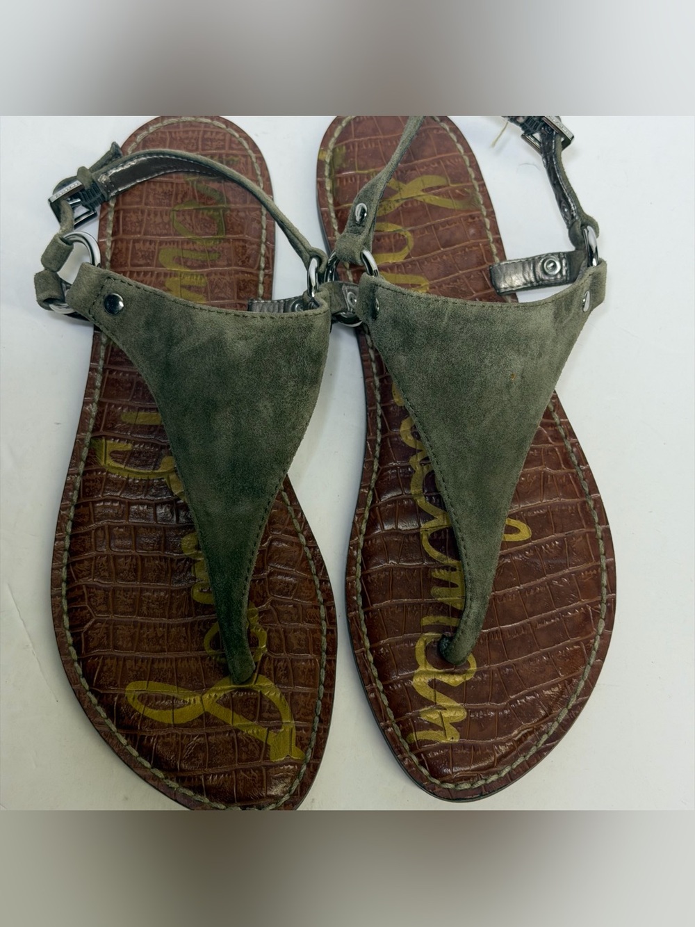 Sam Edelman Olive Green Suede Thong Sandals